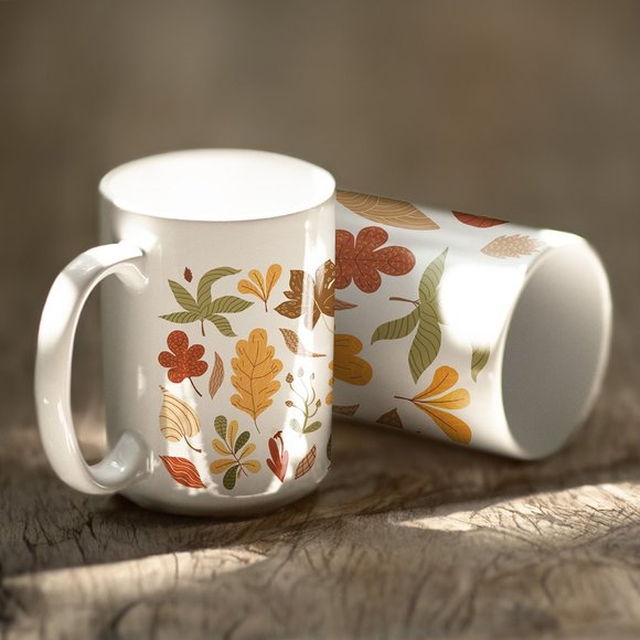 Autumn Leaves Coffee Mug. Thanksgiving Coffee Cup. Fall 15oz Ceramic Mug. - Picture 2 of 5